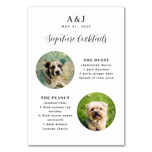 Tarjeta De Mesa Dos recetas y fotos Boda de la firma del menú (Anverso)