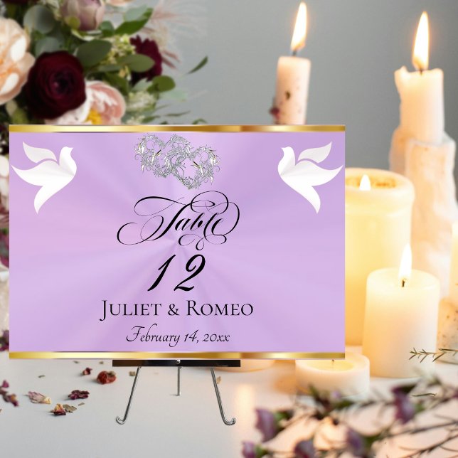 Tarjeta De Mesa Doves & Hearts - Lavender/Silver (Subido por el creador)