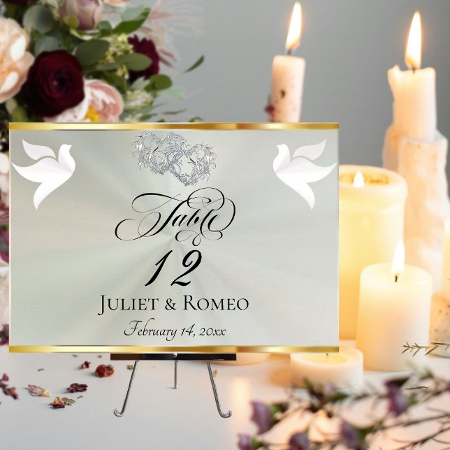 Tarjeta De Mesa Doves & Hearts - Pastel Sage/Silver (Subido por el creador)