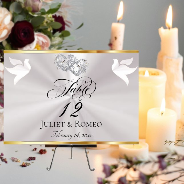 Tarjeta De Mesa Doves & Hearts - Pearl White/Silver (Subido por el creador)