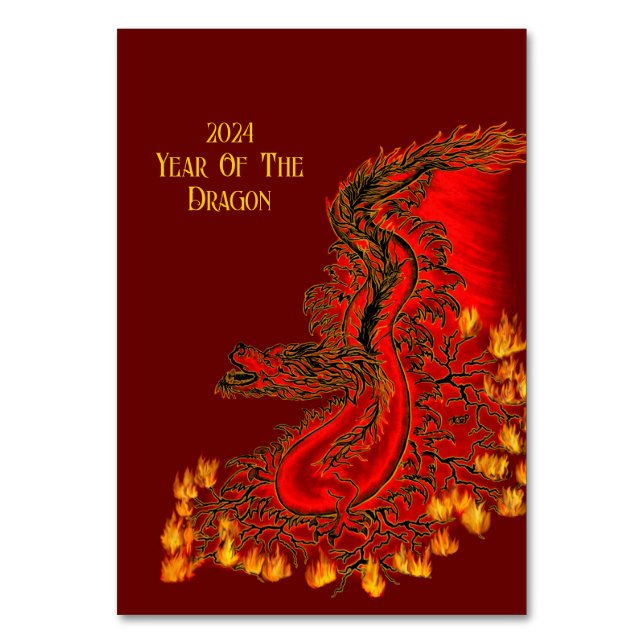 Tarjeta De Mesa Dragón De China, 2024 Año Del Dragón (Anverso)