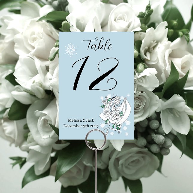 Tarjeta De Mesa Dragón de invierno blanco Snowflakes Blue (Subido por el creador)