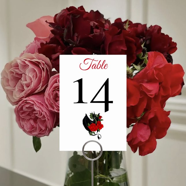 Tarjeta De Mesa Dragón negro Roses rojos Fantasía Boda (Subido por el creador)