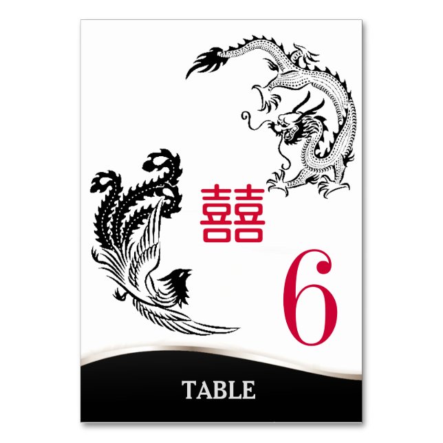 Tarjeta De Mesa Dragon-Pheonix Menú Boda de doble felicidad+Tabla (Anverso)
