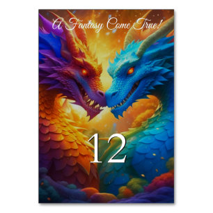 Tarjeta De Mesa Dragones coloridos en el Boda del amor