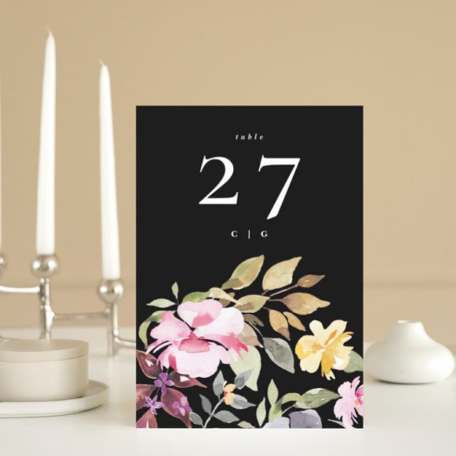 Tarjeta De Mesa Dramático Boda Florals de acuarela (Subido por el creador)