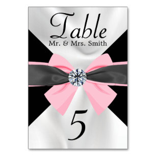 Tarjeta De Mesa Drapery clásico negro y blanco con arco rosado