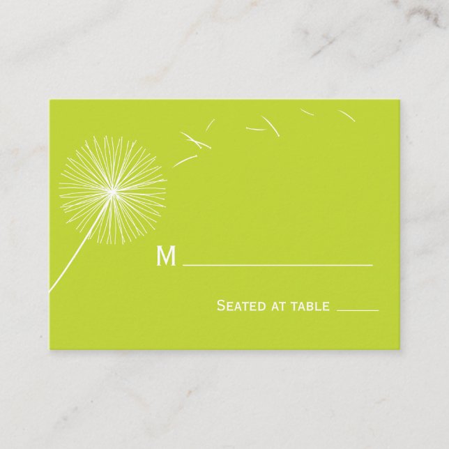 Tarjeta De Mesa Dreamy Dandelion Boda Place Card - Meadow Green (Anverso)