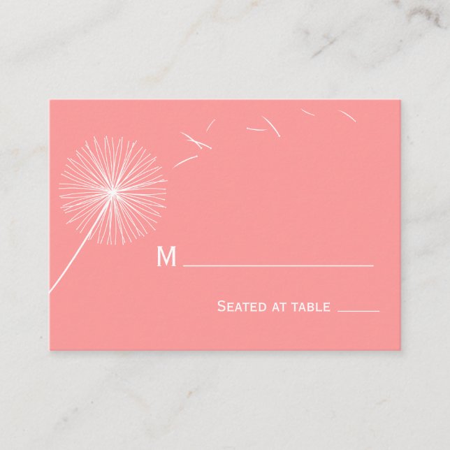 Tarjeta De Mesa Dreamy Dandelion Boda Place Card - Rosa Rosa (Anverso)