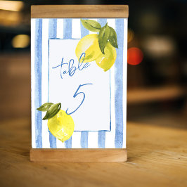 Tarjeta De Mesa Ducha azul de rayas de la mano limones de novia