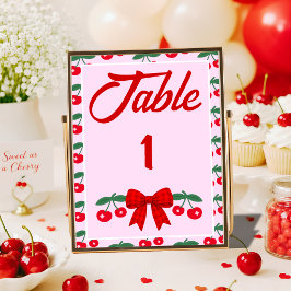Tarjeta De Mesa Ducha de Bebé Cereza con Lazo de Gingham Rojo