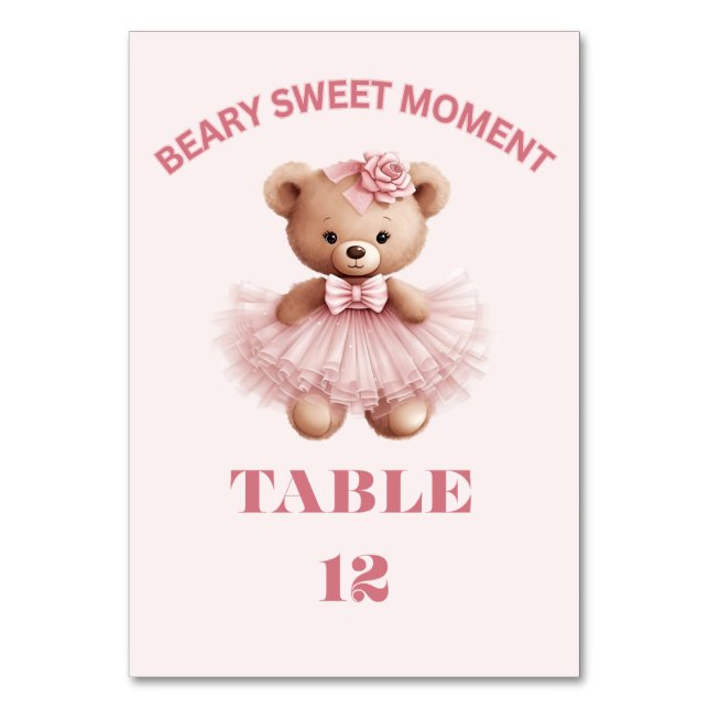 TARJETA DE MESA DUCHA DE BEBÉ NIÑA ROSA SONROJADA BEARY DULCE VERT (Anverso)