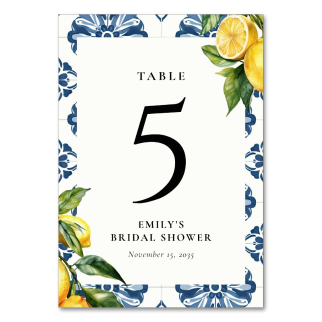 Tarjeta De Mesa Ducha de novia italiana de Lemon Positano (Anverso)
