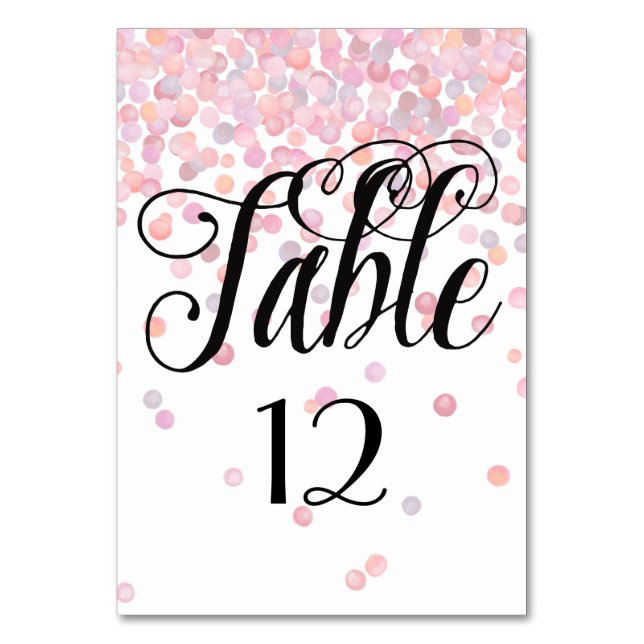 Tarjeta De Mesa Dulce acuarela rosa Confetti puntos número de tabl (Anverso)