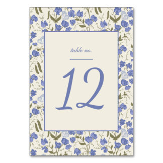 Tarjeta De Mesa Dulce Pea Crema Floral y Boda Azul