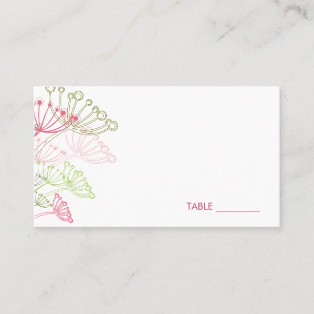 Tarjeta De Mesa Dulce Pink Whimsical Dandelions Moda Wedding Party (Anverso)