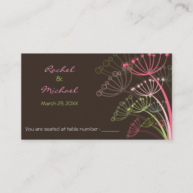 Tarjeta De Mesa Dulce Pink Whimsical Dandelions Moda Wedding Party (Anverso)