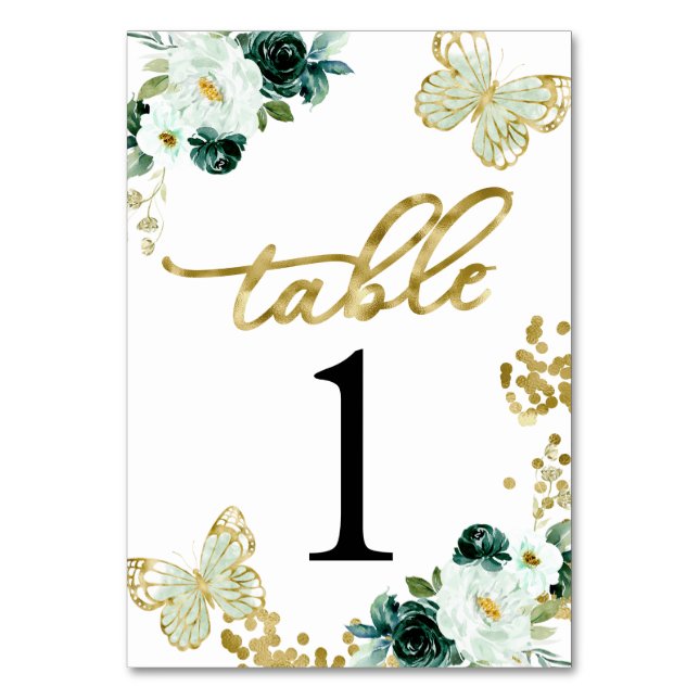 Tarjeta De Mesa Dulces 16 Mariposa Floral Verde (Anverso)