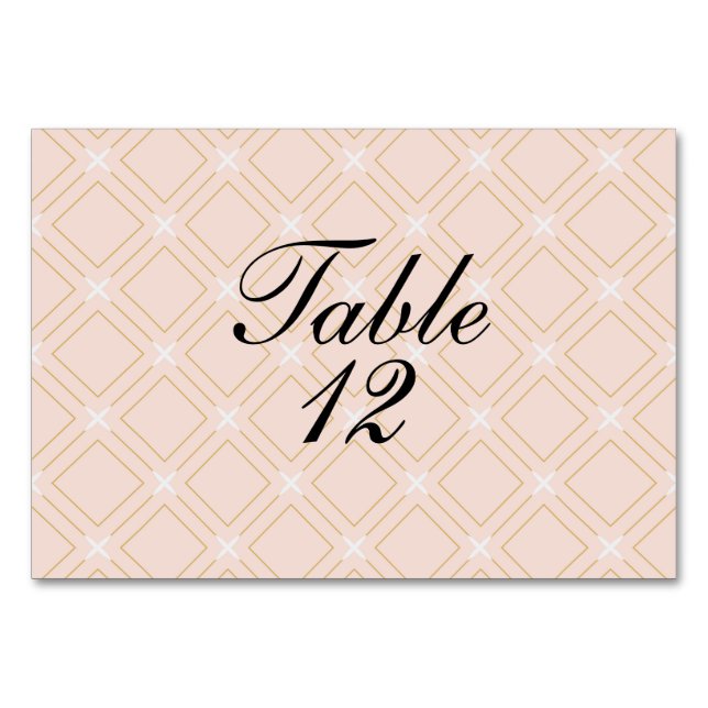 Tarjeta De Mesa Durazno Pastel y Geométrico Dorado (Anverso)
