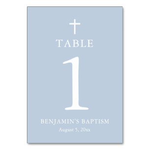 Tarjeta De Mesa Duste Blue Cross Boy Baptism Table Number Card