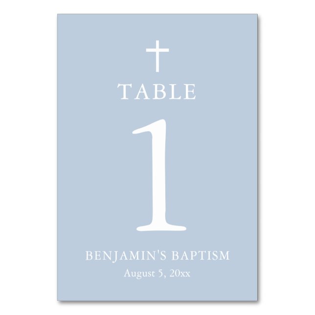 Tarjeta De Mesa Duste Blue Cross Boy Baptism Table Number Card (Anverso)