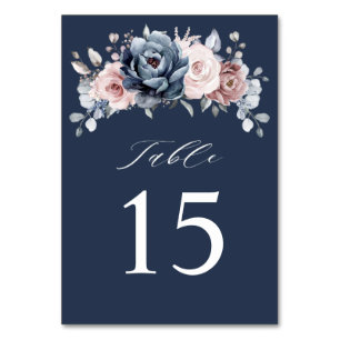 Tarjeta De Mesa Duste Blue Mauve Rosa Boda Floral de pizarra rosa 
