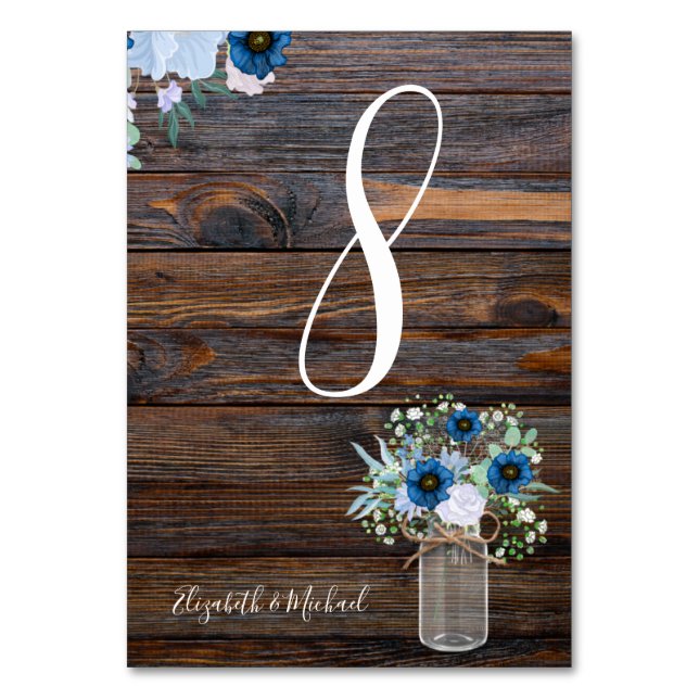 Tarjeta De Mesa Duste Blue Rustic Floral Table Number Card (Anverso)