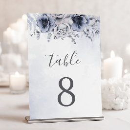 Tarjeta De Mesa Duste Blue Y Navy Floral Elegante Boda