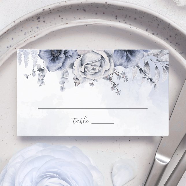 Tarjeta De Mesa Duste Blue Y Navy Floral Elegante Boda (Subido por el creador)