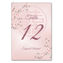 Tarjeta De Mesa Duste Boda chino con flores de cerezo rosado