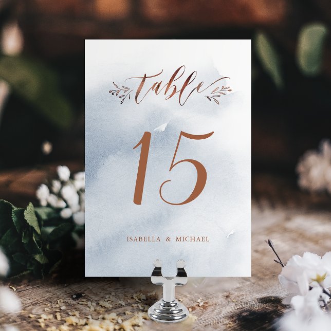 Tarjeta De Mesa Duste caligrafía azul caligrafía rústico número de (Dusty blue calligraphy rustic wedding table number)