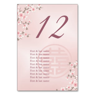 Tarjeta De Mesa Duste nombres de invitados de Bodas chinos rosados