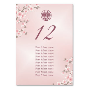 Tarjeta De Mesa Duste nombres de invitados de Bodas chinos rosados