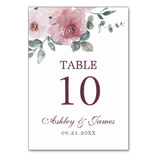 Tarjeta De Mesa Dusto Boda Floral de Borgoña Rosa Número de tabla