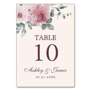 Tarjeta De Mesa Dusto Boda Floral de Borgoña Rosa Número de tabla