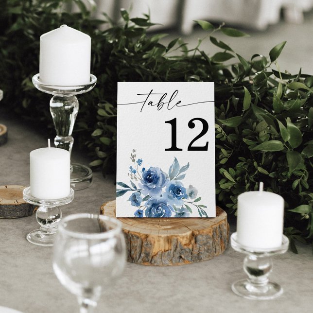 Tarjeta De Mesa Dusto número de tabla floral azul y azul (Subido por el creador)