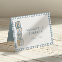 Dusty Blue Baby Blocks Editable Tent Cards
