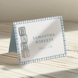 Tarjeta De Mesa Dusty Blue Baby Blocks Editable Tent Cards 