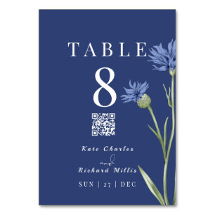 Tarjeta De Mesa Dusty Blue Bold Photo Stylish código QR