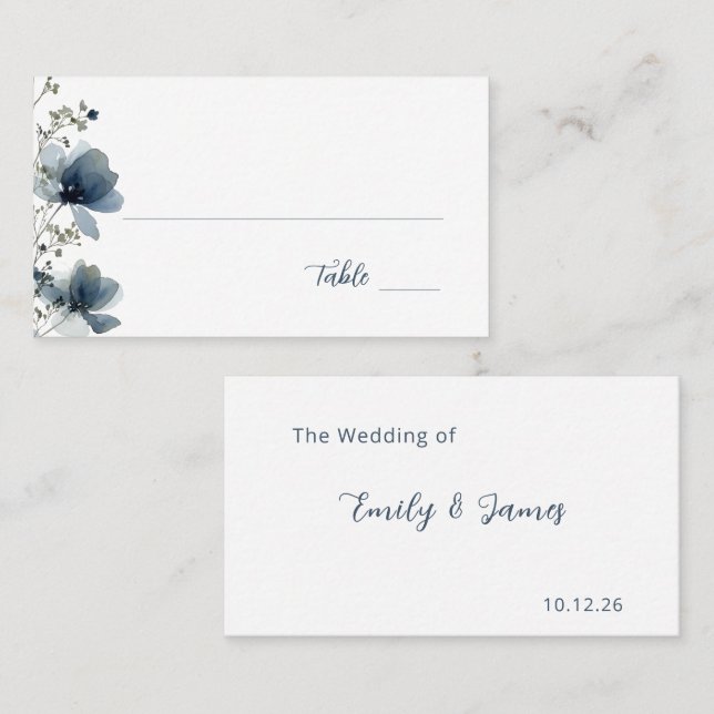 Tarjeta De Mesa Dusty Blue Botanical Wedding (Anverso / Reverso)