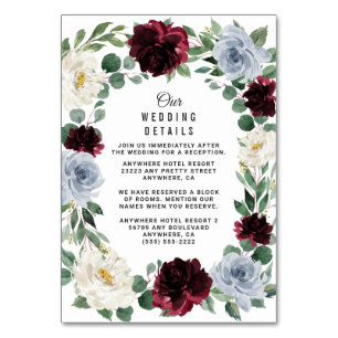 Tarjeta De Mesa Dusty Blue Burgundy Fall Bodas Cartas de Gabinete