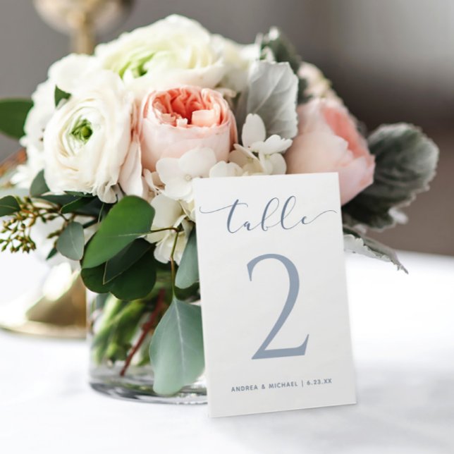 Tarjeta De Mesa Dusty Blue Calligraphy Bouncy Modern Boda (Dusty Blue 3.5x5 table numbers)