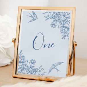 Tarjeta De Mesa Dusty Blue Chinoiserie Bridal Shower número de mes