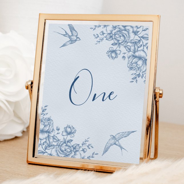 Tarjeta De Mesa Dusty Blue Chinoiserie Bridal Shower número de mes (Subido por el creador)