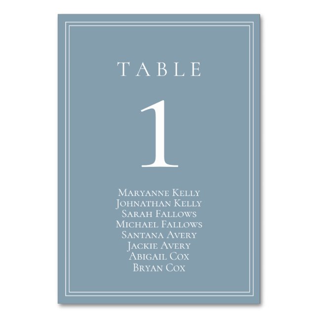 Tarjeta De Mesa Dusty Blue Classic Table Number with Seasin Chart (Anverso)
