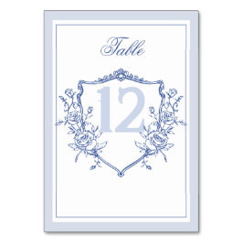 Tarjeta De Mesa Dusty Blue Elegant Rosas de época Escudo Boda