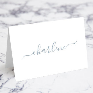 Tarjeta De Mesa Dusty Blue Elegant Signature Name Place Cards