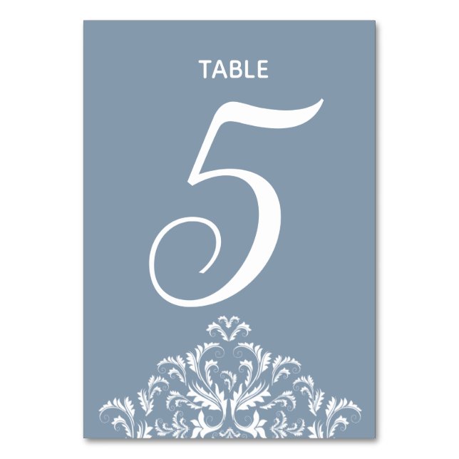 Tarjeta De Mesa Dusty Blue elegante Damask Table Card (Anverso)
