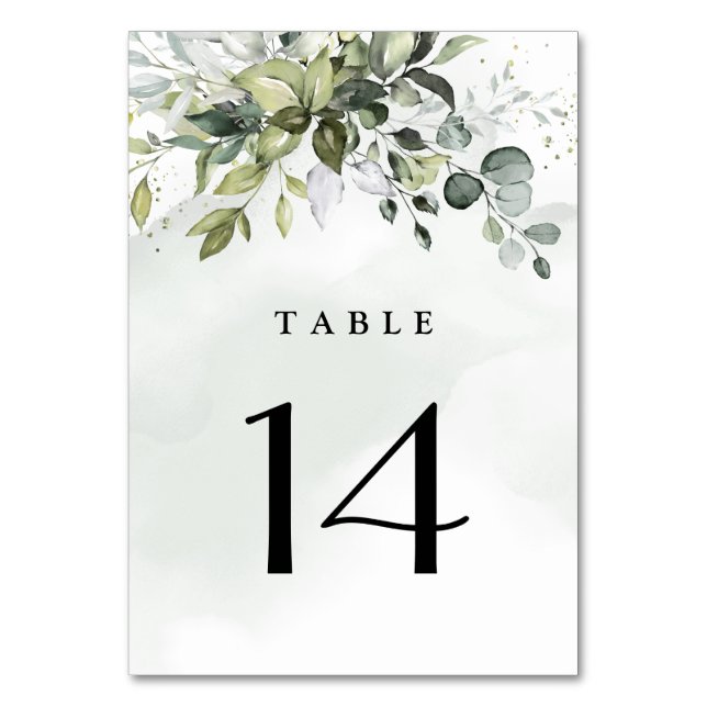 Tarjeta De Mesa Dusty Blue Eucalyptus Greenery Suculento Boda (Anverso)
