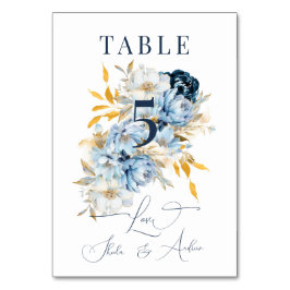 Tarjeta De Mesa Dusty Blue Floral Gold